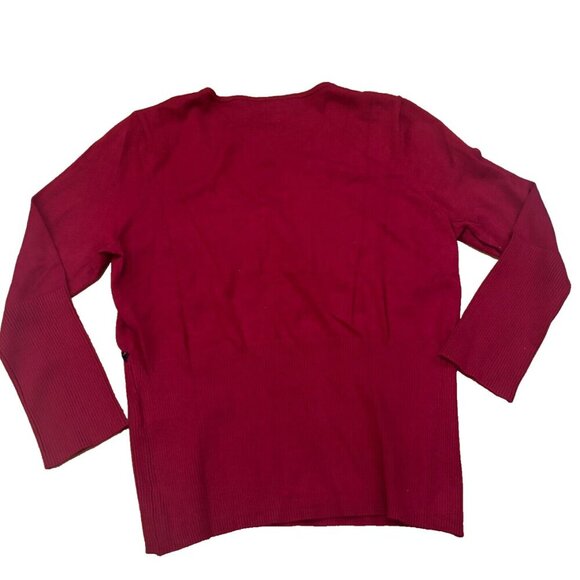 August Silk VNeck Sweater Top Marron Red with Black and Gold Braid Trim Womens M - Picture 6 of 7